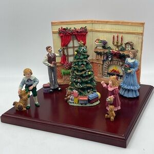 Hand Painted Resin Night Before Christmas Victorian Family Tree Decorating Scene